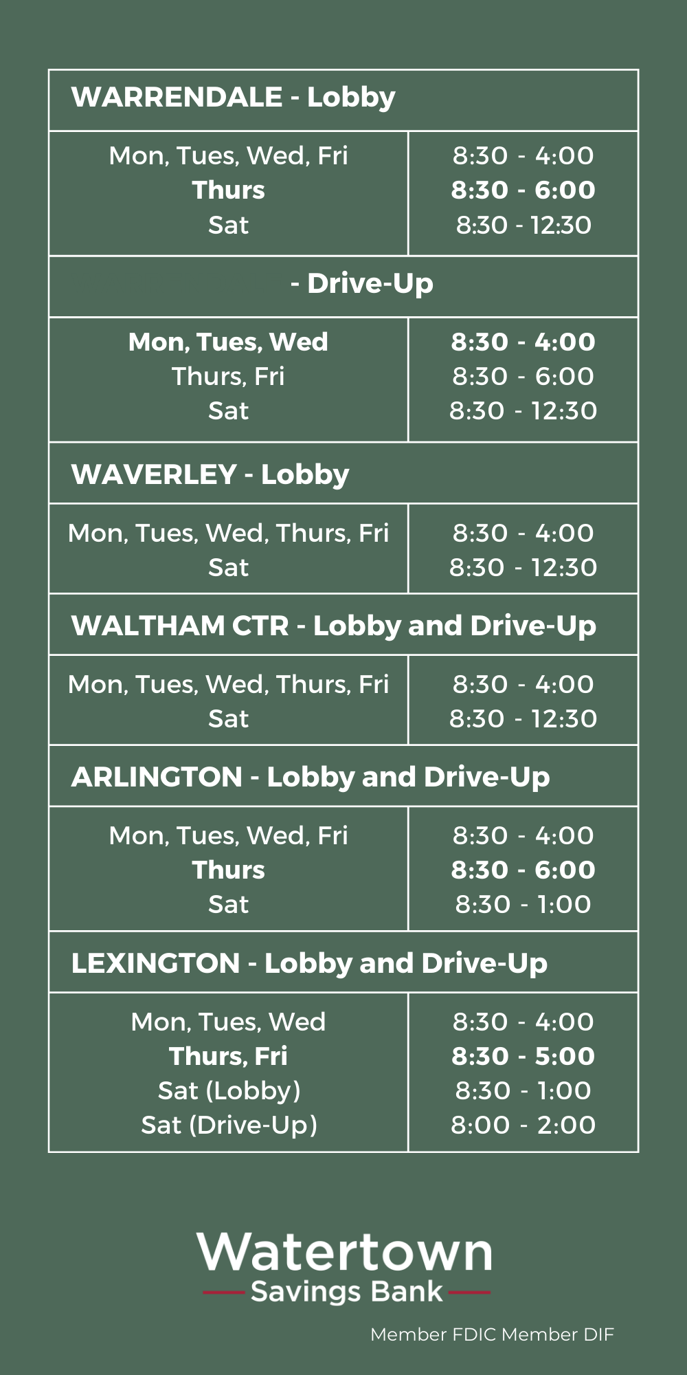 WSB Holiday Hours