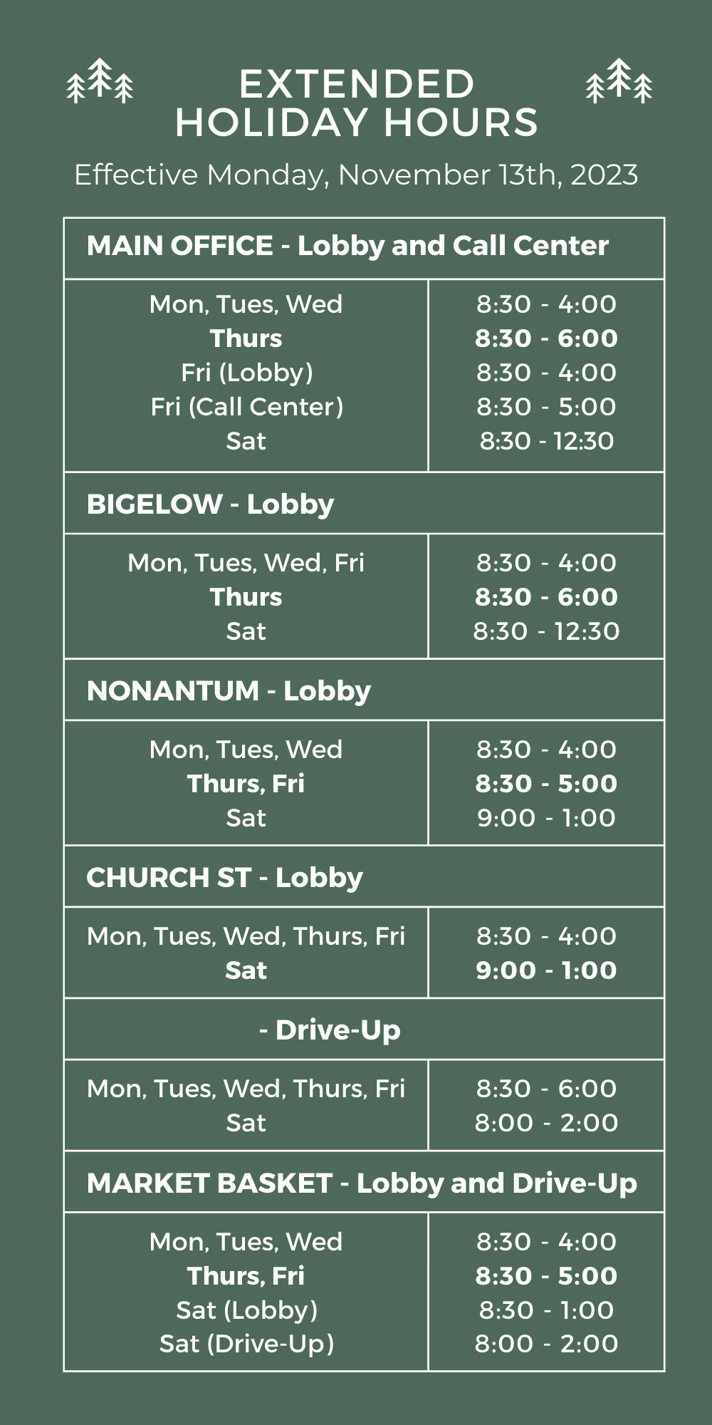 WSB Holiday Hours 2023