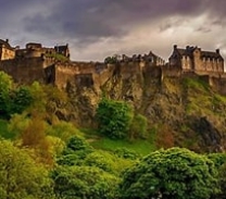 Green landscape and castles of Scotland.